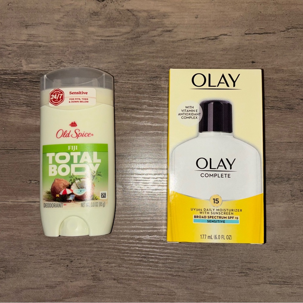 Old Spice Fiji Deodorant and Olay Complete Moisturizer